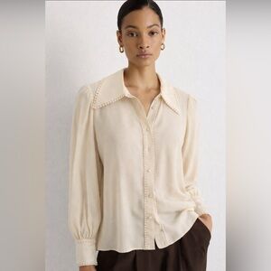 Figue 100% silk ivory cream boho button blouse top read